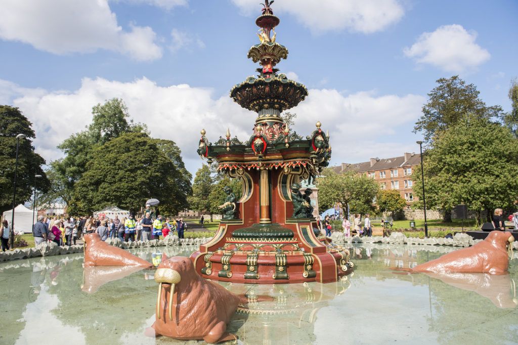 Fountain Gardens historic public park and fountain in Paisley