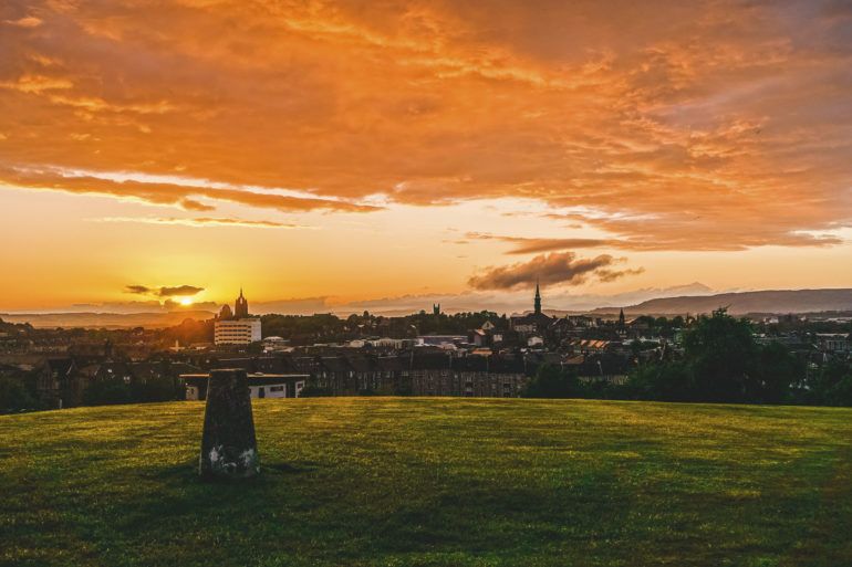 Paisley's Saucel Hill at sunset