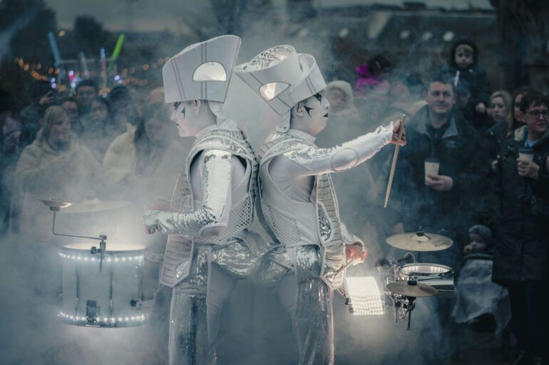 Spark! LED Drummers perform at Paisley Halloween Festival 2023.