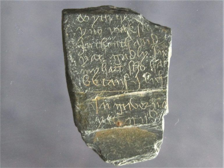 A piece of carved slate recovered during the excavations in the Abbey drain