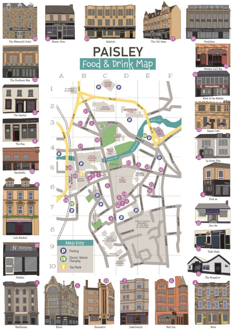 Paisley town centre food and drink map