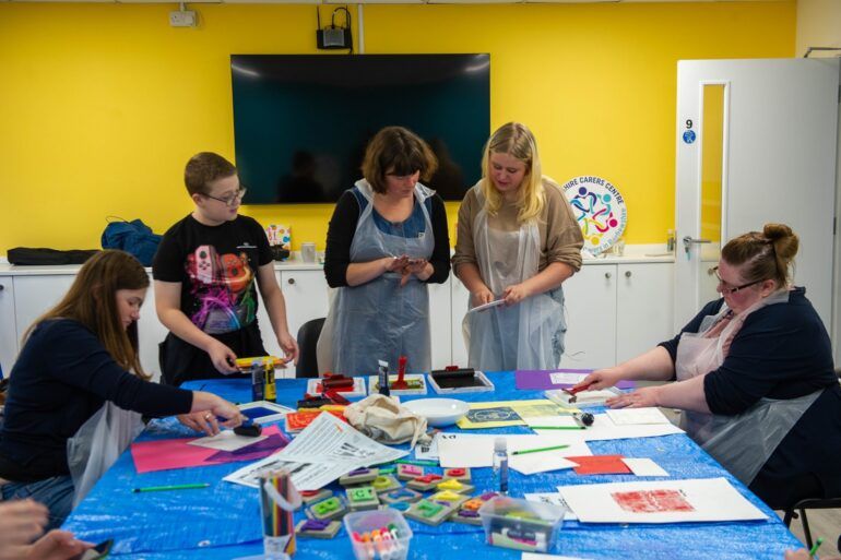 Young people connected to Renfrewshire Carers’ Centre working on designs for Paisley Halloween Festival 2022