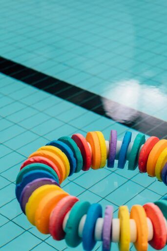 Rubber ring floating in swimming pool.