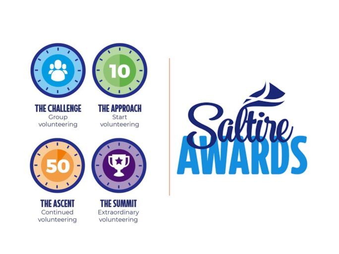 Saltire Awards logo and volunteering badges