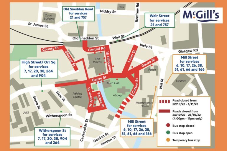 McGill's bus service map for Paisley Halloween Festival