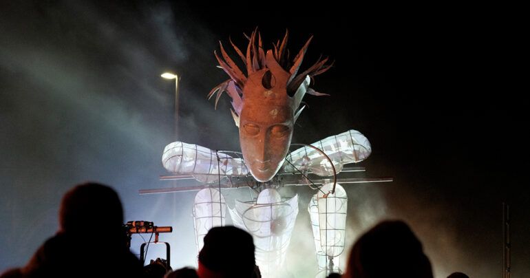Illuminated figure during the 2023 Paisley Halloween Festival