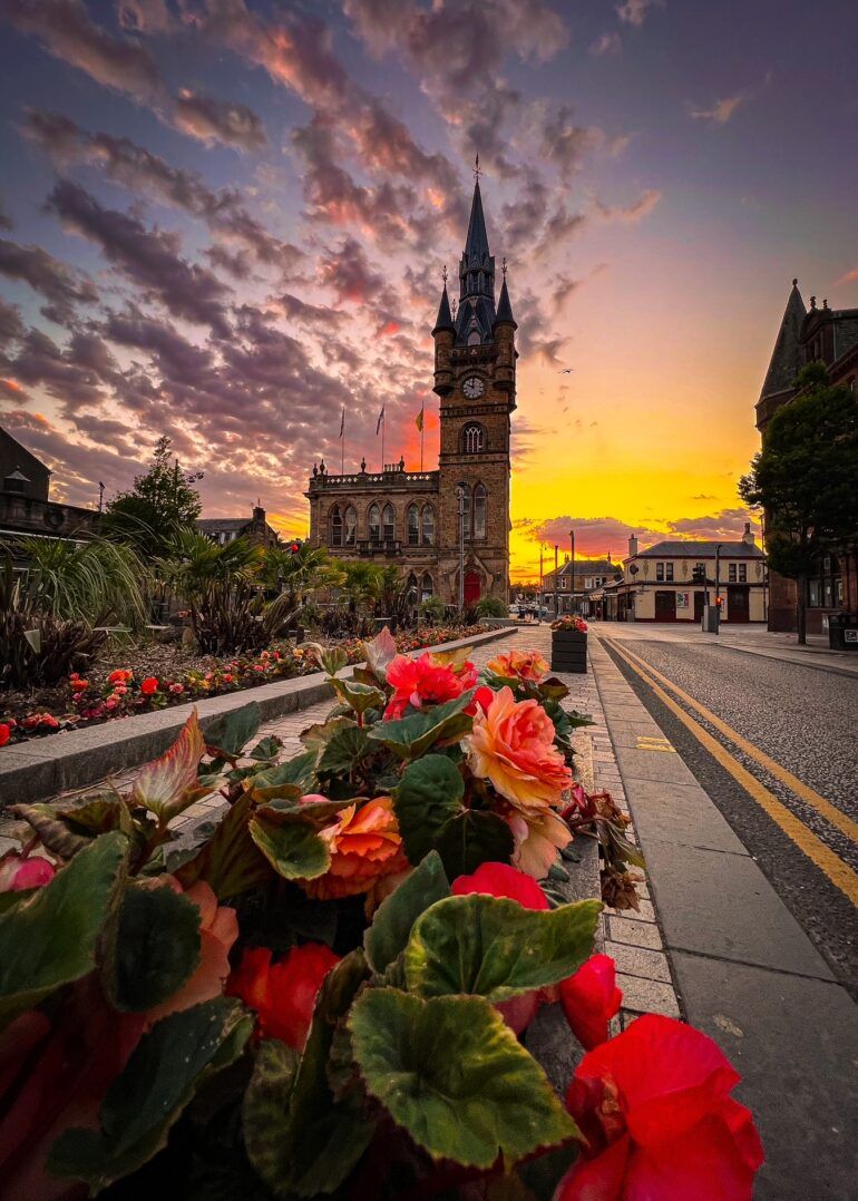 Renfrew Town Hall and Sunset