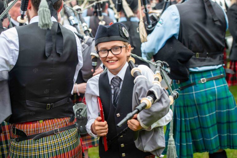 Boy piper at Renfrew Pipe Band Competition 2023
