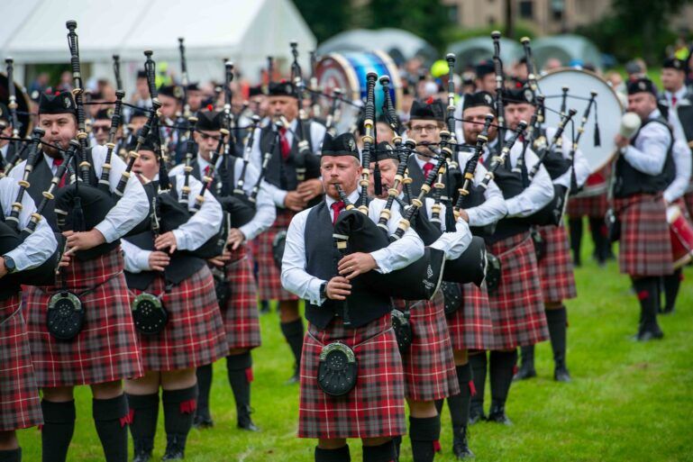 Bands march past at Renfrew Pipe Band Competition 2023