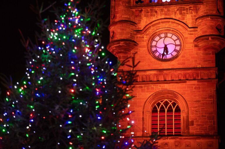 Christmas tree outside Renfrew Town Hall